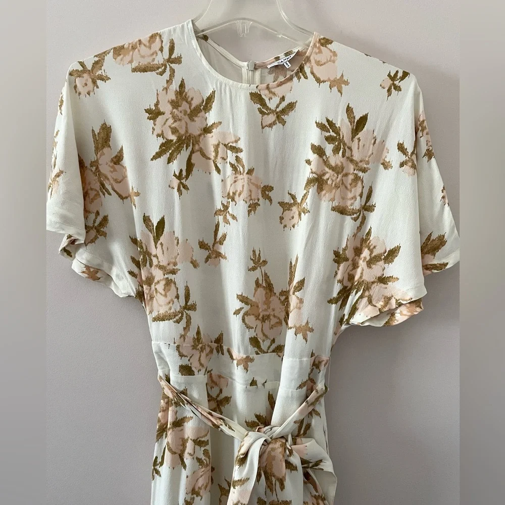 Ganni St. Pierre Crepe Floral Dress in Vanilla Ice Size 36 Small - Picture 5 of 10
